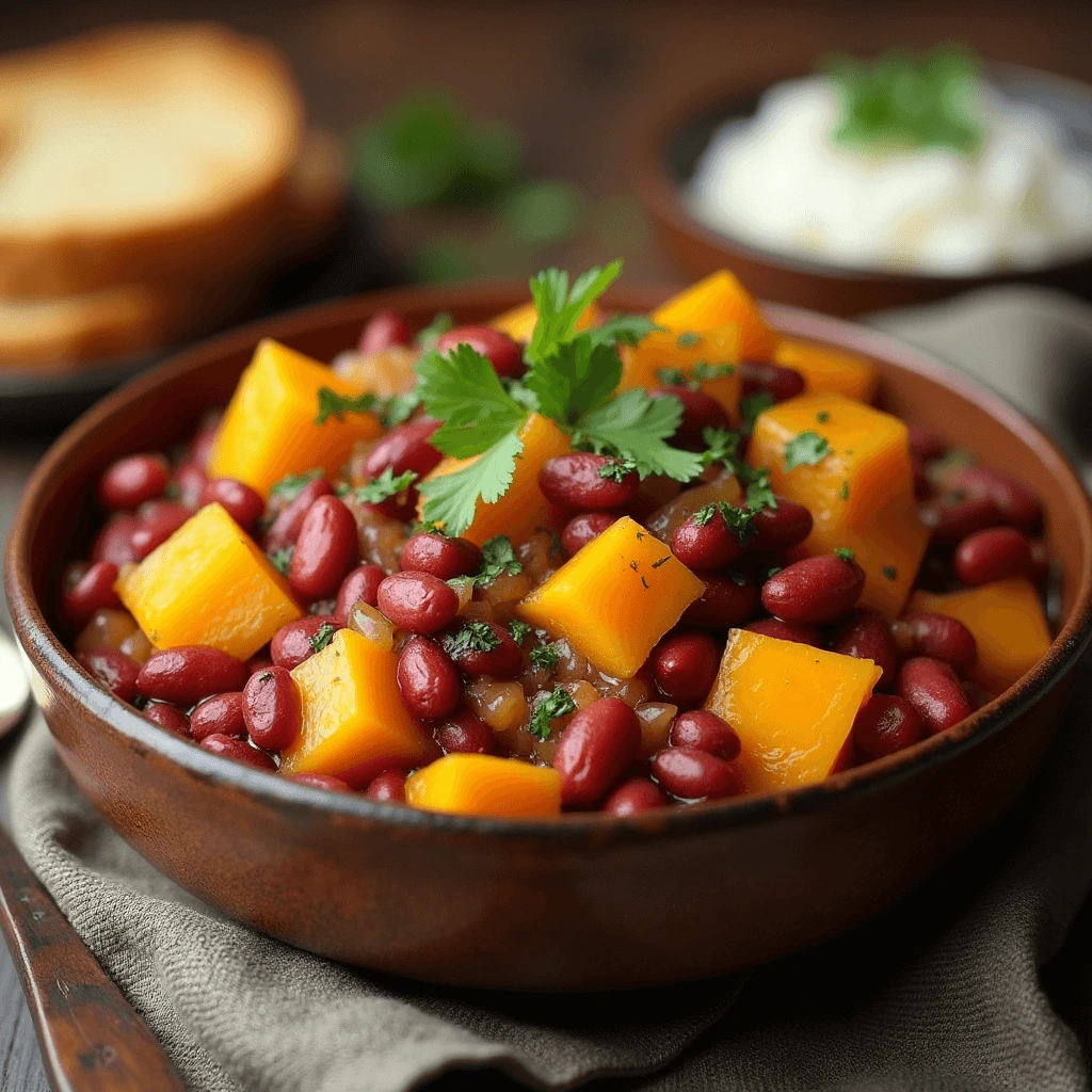 Delicious and healthy recipe with squash and kidney beans in a bowl