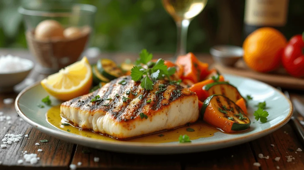 Grilled swordfish fillets served with fresh toppings like avocado, tomatoes, and cilantro on tortillas.