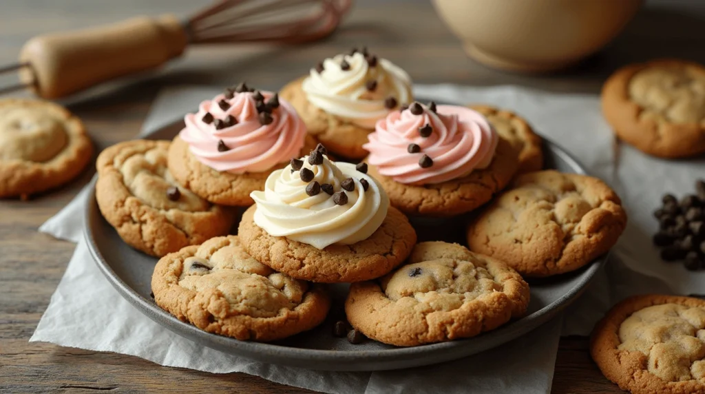 Freshly baked Crumbl cookies on a cooling rack
