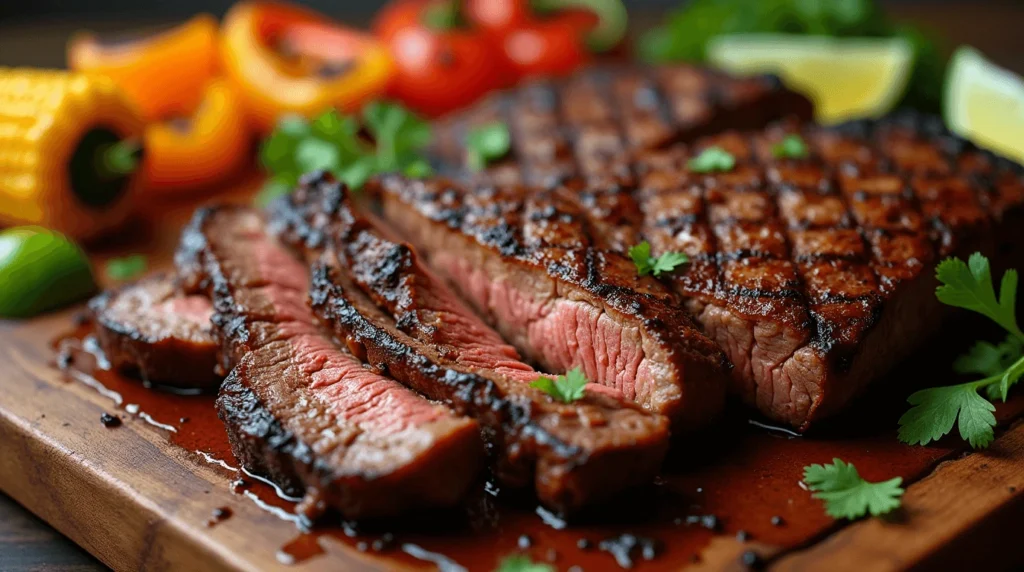 Delicious chipotle steak served with fresh vegetables and a smoky, flavorful sauce.