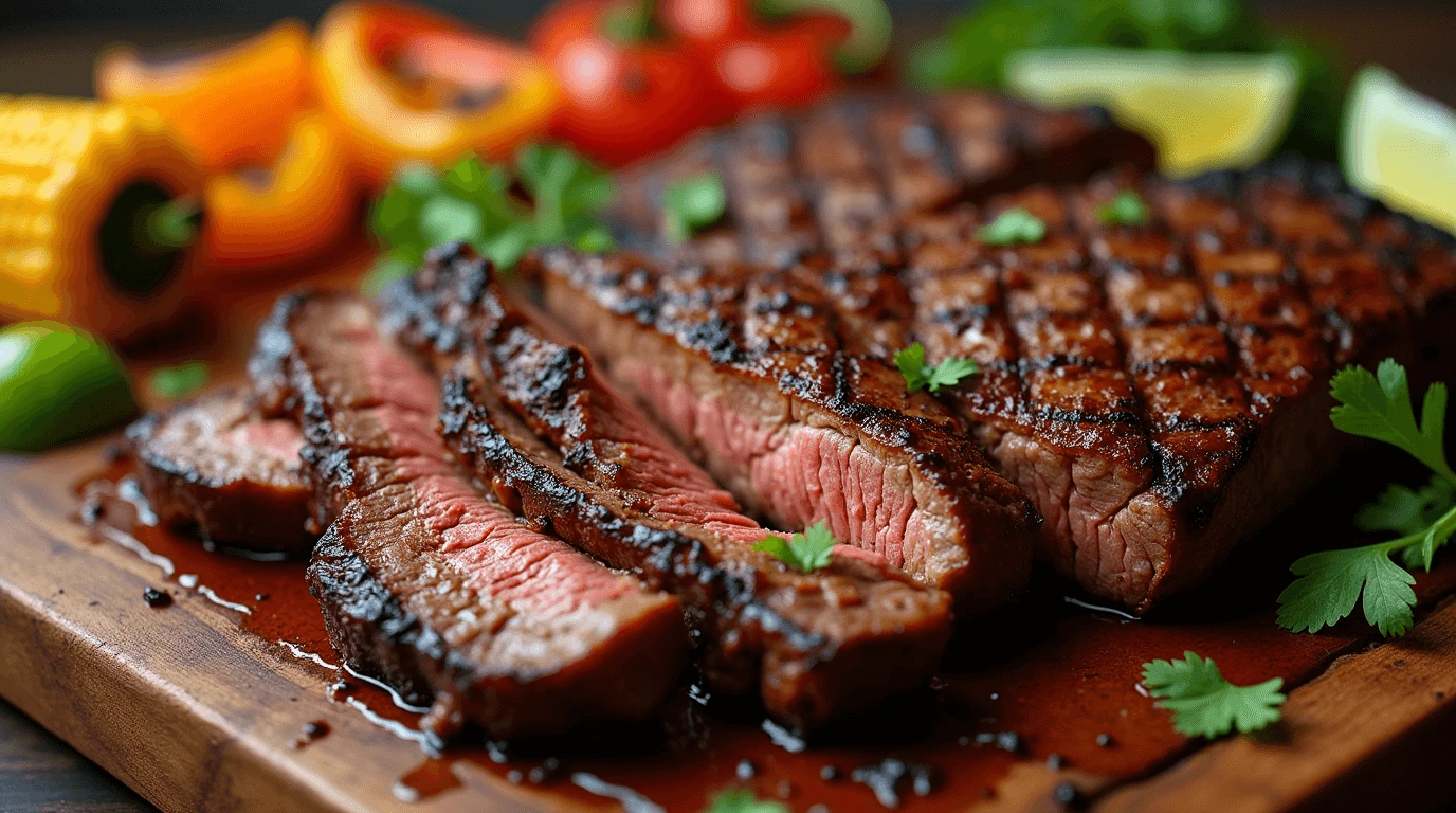 Delicious chipotle steak served with fresh vegetables and a smoky, flavorful sauce.