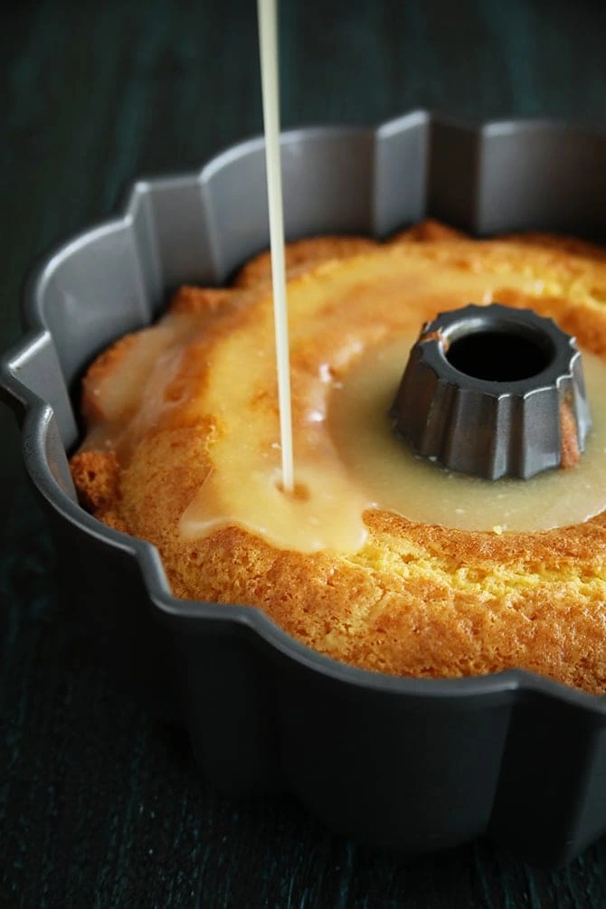 Moist pineapple juice cake glazed with syrup