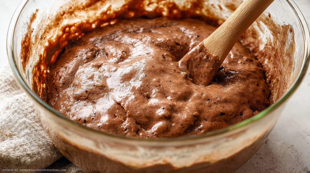 Folding dry ingredients into whipped egg mixture with a spatula