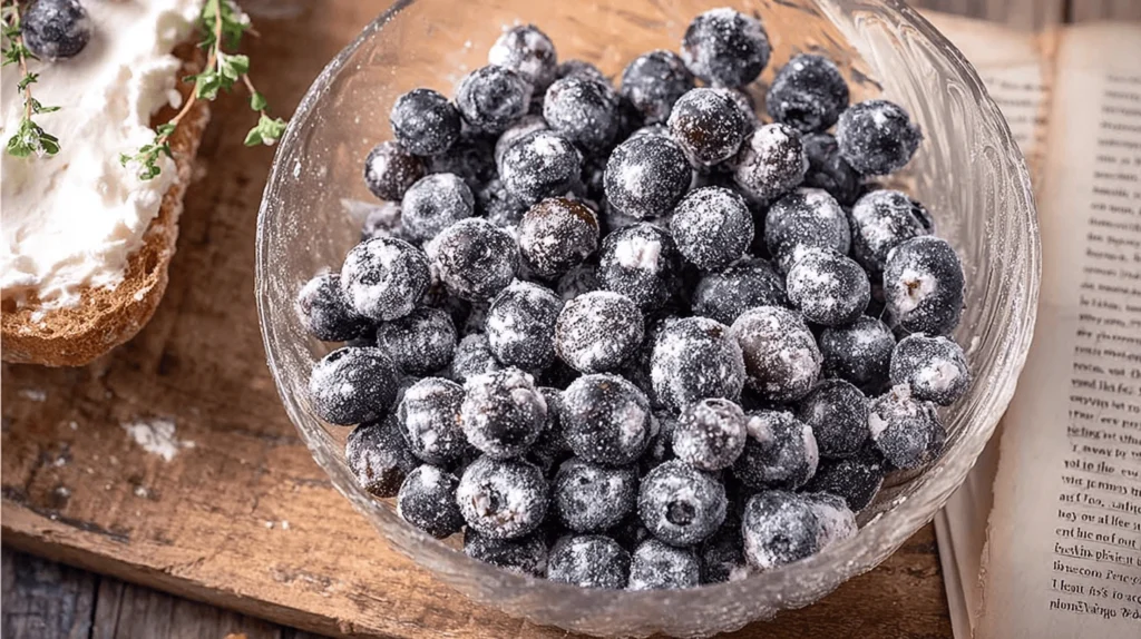 Tossing Blueberries with Flour to Prevent Sinking in Blueberry Cake Donuts